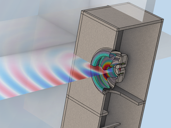 A close-up view of the sound pressure distribution in a loudspeaker driver enclosure.