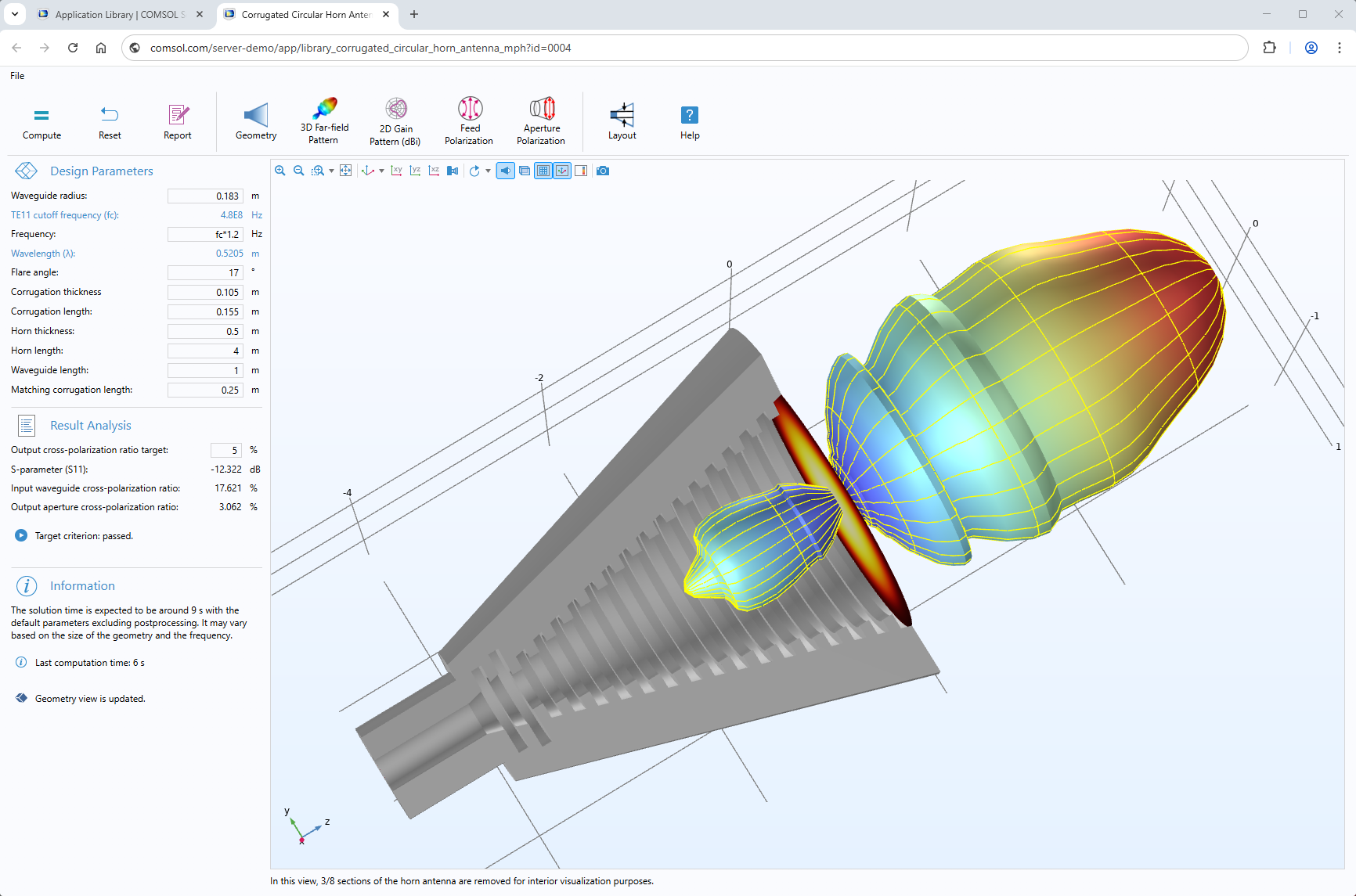 A simulation app created with the Application Builder running in a browser.